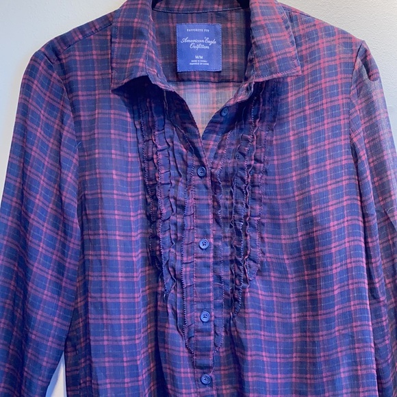 AE Sheer Long Sleeve Button Up Sz:M - Picture 4 of 6